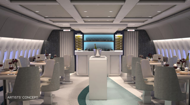 Interior do 777 que será usado na “jornada enófila” (Divulgação)